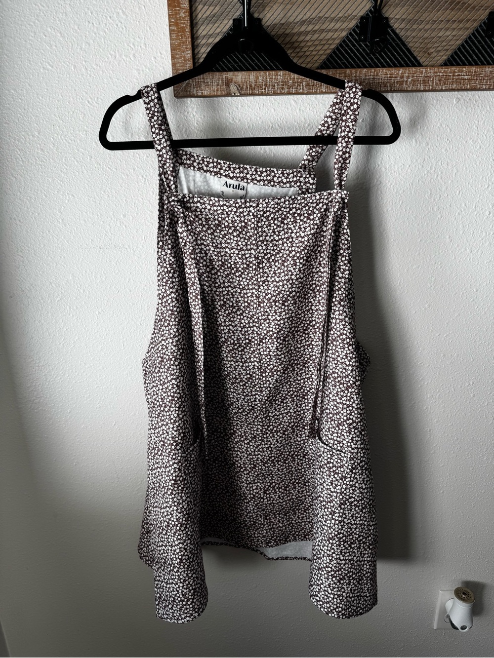 ARULA Brown and White Floral Square-Neck Cami Tank Dress